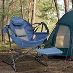 Ainfox Hammock Camping Chair with Footrest, Foldable Portable Rocking Chairs for Adults Outside Swinging Camp with Cup Holder Pillow for Outdoor Patio Poolside (Dark Blue)