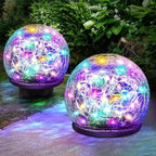 Solar Garden Lights, 4 Pack 120 LED Multicolor Cracked Glass Solar Outdoor Lights Decorative, Upgraded Waterproof Ball Lights for Yard Pathway Patio Lawn Christmas Outside Decor, 3.94