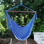Sunnydaze Outdoor Hammock Chair Swing - Hanging Hammock Swing - Hanging Reading Chair - Soft-Spun Polyester Rope - Caribbean XL - Blue