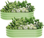 4x2x1ft-2pcs-Oval Raised Garden Bed Kit, Galvanized Planter Garden Boxes Outdoor, Metal Raised Garden Beds for Vegetables,Fruits, Flower,Green