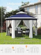 Garvee Pop Up Gazebo Screen Tent,Hexagonal Instant Gazebo Tent with Mosquito Netting Outdoor Canopy,6 Sided Sun Shelter 13x13ft with Mesh Netting,Pavilion Tents for Patio,Blue+Beige