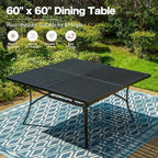 9 Pieces Patio Dining Set, 8 x Woven Rattan Chairs with Waterproof Cushion, 60" Square Metal Dining Table with Umbrella Hole, Outdoor Table and Chairs Set for Backyard Lawn and Deck, Beige