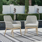 Signature Design by Ashley Seton Creek Cottage Nuvella Weather Resistant Fabric Outdoor Dining Arm Chair with Cushion, Set of 2, Light Brown & Light Gray