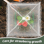 4 Sets Strawberry Plant Support with Mesh Plant Cover,Strawberry Growing Racks Sets with Iron Plant Nails and Storage Bag for Garden Strawberry Vegetables(White Net - Round)
