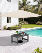 SERWALL Outdoor Coffee Table with 9FT Umbrella, HDPE Patio Coffee Table for Outside, Rectangle, Gray(Not Include Umbrella Base)