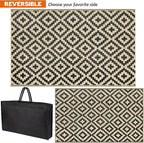 SAND MINE Reversible Mats, Plastic Straw Rug, Modern Area Rug, Large Floor Mat and Rug for Outdoors, RV, Patio, Backyard, Deck, Picnic, Beach, Trailer, Camping (3' x 5', Black & Beige Lattice)