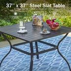 PHI VILLA 5 Pieces Outdoor Dining Set for 4, 37" Square Black Metal Table & Wrought Iron Swivel Chairs, All Weather Large Outside Furniture with Cushions & Pillows for Patio, Deck, Porch