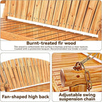Outdoor Porch Swing Front Porch Hanging Wooden Bench Swing 3 Seat Chair for Garden, Patio, Backyard, Playground, Log Wood 800Lbs, 5 Ft, Lightly Toasted
