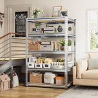 REIBII Garage Shelving, 5 Tier Storage Shelves Load 2400LBS, Adjustable Garage Shelving Heavy Duty, Metal Shelves Unit with Waterproof Columns, 35.5" W x 11.9" D x 72" H, Galvanized, 2 Pack