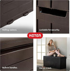 Keter Marvel Plus 71 Gallon Resin Outdoor Storage Box for Patio, Balcony & Garden – Weather‑Resistant Deck Box for Cushions, Pillows, Pool Floats & Tools, Brown