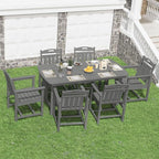 HDPE Outdoor Patio Dining Set with Table & 6 Chairs, All-Weather 7-Piece Outdoor Table and Chairs, 2" Umbrella Hole, Patio Furniture for Garden, Backyard, Deck | Grey