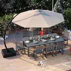 9-Piece Grey Outdoor Dining Set with Beige 11FT Large Patio Umbrella, 75.2'' HDPE Table & Chairs for 8, Weather-Resistant Furniture with Umbrella Hole for Patio, Lawn, Poolside