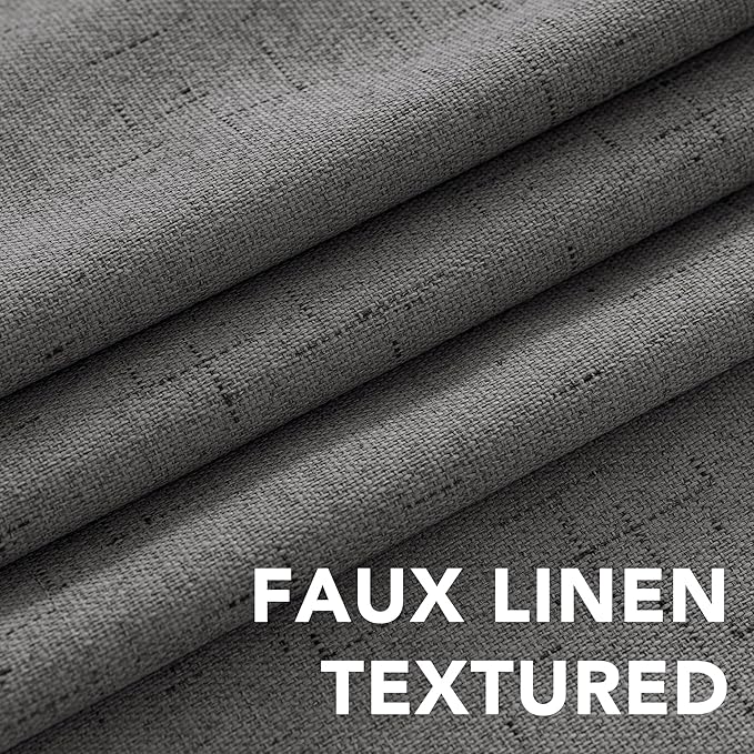 H.VERSAILTEX Primitive Linen Curtains 100% Blackout Curtain Drapes Burlap Fabric Curtains with White Thermal Insulated Liner, Grommet Top Drapes Living Room/Bedroom (2 Panels, 42 x 54 Inch, Grey)