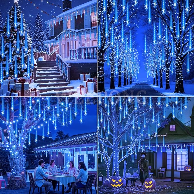 String Lights, 768 LED Blue Meteor Tubes, Waterproof for Outdoor Use