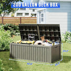 Outdoor Storage Box, Resin Deck Boxes Indoor and outdoor, Waterproof Storage Box Lockable Lid (Grey,200 Gallon)