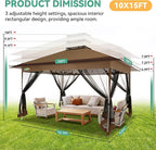 COBIZI 10x15 FT Pop up Gazebo on Clearance - Outdoor pop up Canopy Tent,carpas para Patio, Shelter - Screen Tents with Portable Carry Bag, Patio Gazebos for Camping,Garden,Deck,Backyard,Brown