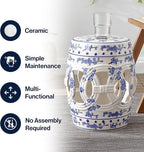 JONATHAN Y TBL1027A Lucky Coins 16" Chinese Ceramic Drum Indoor/Outdoor Garden Stool Bohemian, Coastal, Classic, Cottage, French Country, Patio, Garden Room, Bathroom, Living Room, Blue/White
