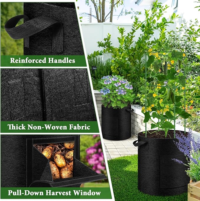 2 Pack 10 Gallon Potato Grow Bags with Pull-Down Harvest Window, Potato Bags for Growing Potatoes Heavy Duty Thickened Nonwoven Fabric Gardening Vegetable Growing Bags with Visible Window