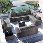 Kullavik 12 Pieces Outdoor Patio Furniture Set PE Wicker Rattan Sectional Sofa Patio Conversation Sets,Grey