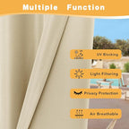 HolidayIdeas Outdoor Curtains for Patio Waterproof, 4 Panels - 54 x 84 Inch - Privacy Protection & Light Filtering Curtains Cream Grommet Outside Curtains for Porch, Gazebo, Pergola, Backyard