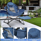 Ainfox Hammock Camping Chair with Footrest, Foldable Portable Rocking Chairs for Adults Outside Swinging Camp with Cup Holder Pillow for Outdoor Patio Poolside (Dark Blue)