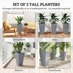 Outsunny 28 Inch Tall Planters for Outdoor Plants, Set of 3 Plastic Flower Pots with Marble Finish and Drainage Holes, Stackable Tapered Large Planters for Indoor Plants, Front Porch Decor, Gray