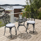 Bistro Set for 2, 3 Piece Cast Aluminum with Gray Cushions