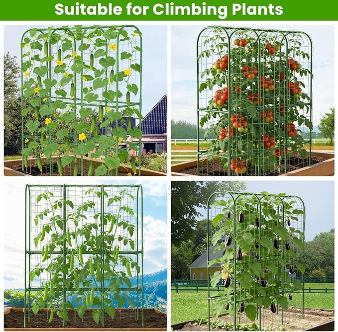 65in Tall Cucumber Trellis for Raised Bed, 50" L x 65" H Metal Garden Trellis for Climbing Plants Outdoor, U-Shape Vegetables Trellis Support for Squash Zucchini Peas Grape