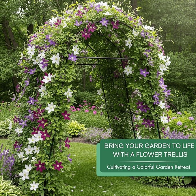 7ft Garden Arch Trellis for Climbing Plants Outdoor-Heavy Duty Metal Cucumber Trellis for Raised Beds- Tall Steel Vegetable Arbor with Strong Bolt Assembly & Outdoor-Ready Stakes