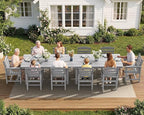 SERWALL Patio Dining Sets for 6 Person, HDPE Dining Set with 6 Armless Chairs, Light Gray