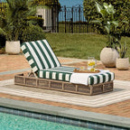 SAFAVIEH Outdoor Collection Gillian Heather Tan & Hunter Green Stripe Chaise Lounge Chair (Fully Assembled)