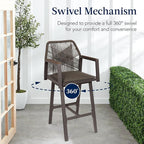 Best Choice Products Outdoor Bar Stools Set of 2, Bar Height, 360° Swivel Aluminum Frame, All-Weather Woven Rope Chair Design w/Armrests - Brown/Mocha