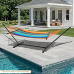 Lazy Daze Hammocks 10.5 FT Double 2 Person Caribbean Rope Hammock, Hand Woven Polyester Hammock with Spreader Bars, for Outside Outdoor Backyard Patio Poolside, 450 LBS Capacity, Multicolor
