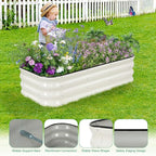 1MORE Raised Garden Bed - 4X2X1 Galvanized Planter Box for Outdoor Gardening and Planting, Ideal for Vegetables and Plants.White-1Pcak