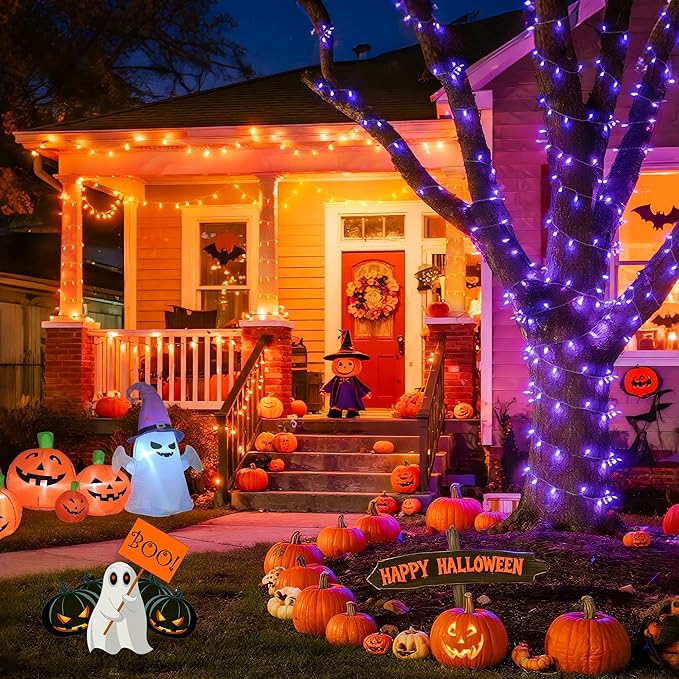 String Lights, 168 ft Outdoor 600 LED Orange to Purple with Remote