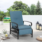 Oakcloud Adjustable Outdoor Lounge Chair Metal Patio Relaxing Recliner Chair with Removable Cushions(Peacock Blue)