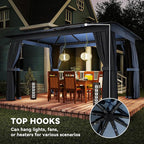 Outsunny 10' x 12' Outdoor Patio Gazebo, Heavy Duty Gazebo Canopy Shelter with Double Roof, Curtains, Netting, Steel Frame, UPF30+ Protection, Ceiling Hooks for Lawn, Backyard, Deck, Blue