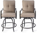 Kozyard Isabella Outdoor Swivel Bar Chairs, Counter Height Patio Bar Stools Set of 2 with Cushioned Seats, All-Weather Metal Bistro Chairs for Backyard Dining Beige