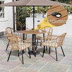 DWVO Outdoor Patio Dining Table Round for 4 35.4" Outdoor Tables with Umbrella Hole & Adjustable Levelers All-Weather Bistro Table with Metal Frame for Lawn Garden Backyard