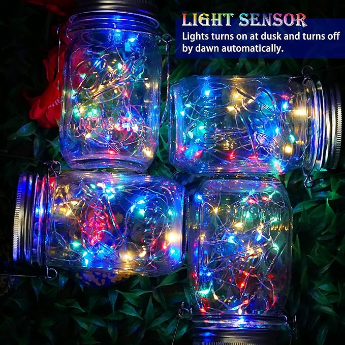 String Lights for Mason Jars, 8 Pack Solar Multi-Color LED Lid Inserts