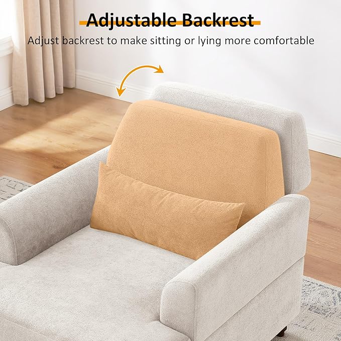 Chaise Lounge Chair Indoor Set of 2, Oversized Accent Chair for Living Room with Adjustable Backrest, Upholstered Mid-Century Reading Armchair for Adults, Comfy Modern Single Sofa Chair for Bedroom