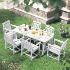 HDPE Outdoor Patio Dining Set with Table & 6 Chairs, All-Weather 7-Piece Outdoor Table and Chairs, 2" Umbrella Hole, Patio Furniture for Garden, Backyard, Deck | White