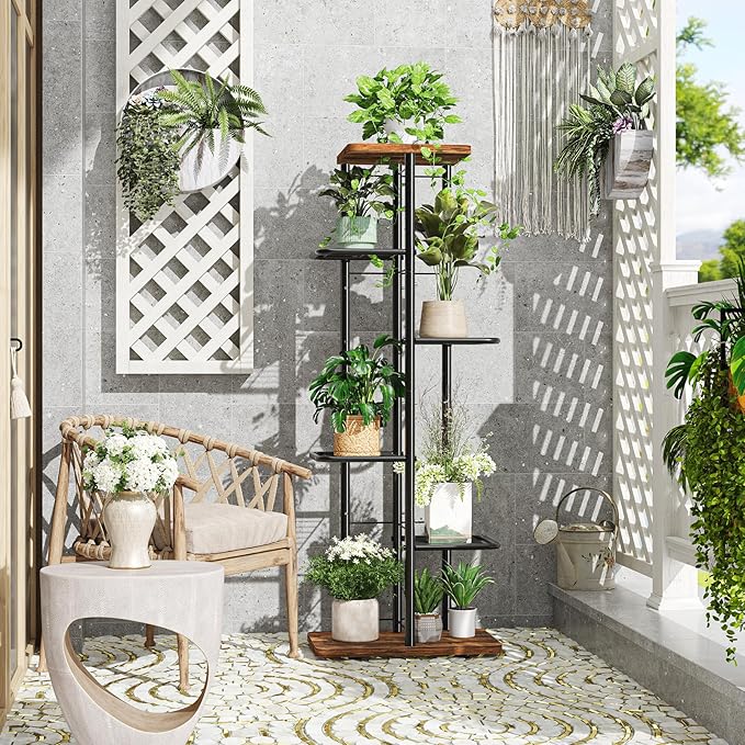 Plant Stand Indoor, Tall 6 Tier Metal Plant Shelf – Brown