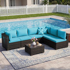 LEVELEVE 7 Pieces Outdoor Patio Furniture Sets,Rattan Conversation Sectional Set,Manual Weaving Wicker Patio Sofa with Tea Table