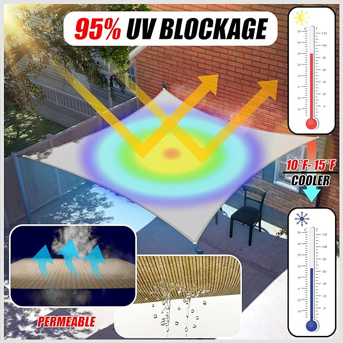 ColourTree TAPR1616 Custom Size 17' x 19' Black Sun Shade Sail Canopy UV Block UPF50 Rectangle - Commercial Standard Heavy Duty - 190 GSM - 3 Years Warranty