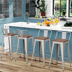 WENTMENT Bar Stools Set of 4 Counter Height Stools with Removable Back 30" Kitchen Bar Stools with Wooden Seat, Silver