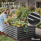 YITAHOME 6pcs 8x4x2 ft Galvanized Raised Garden Bed Kit, Large Metal Planter Box with Gloves, Safety Rubber & Support Rod, Outdoor Flower Bed for Plants Vegetables, Black