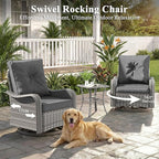 2-Seat Modern Patio Furniture Set with Swivel Rocking Chairs, Thick 4″ Cushions, Dual-Strand Wicker Rattan, Rust-Resistant Steel Frame – Outdoor Conversation & Modular Sectional,Black