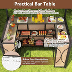 Tangkula 3-Piece Patio Bar Set, Grill Gazebo & 2 Bar Stools with Tempered Glass Bar Table, Metal Storage Shelves, Glass Holders, Double-Tier Soft Top Canopy BBQ Gazebo Shelter for Patio Garden (Brown)