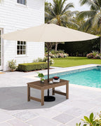 SERWALL Outdoor Coffee Table with 9FT Umbrella, HDPE Patio Coffee Table for Outside, Rectangle, Brown(Not Include Umbrella Base)